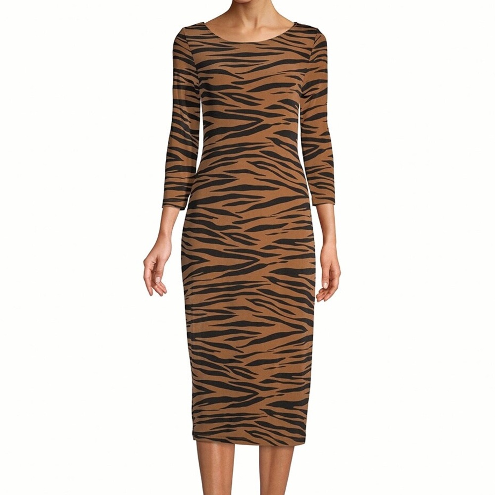Chico’s Travelers Classic Animal-Print Dress Women’s Size M Stretch Knit Midi